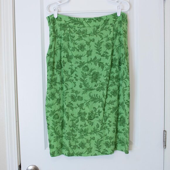 Fairycore VTG Skirt Green Botanical Floral Crinkle Midi 16 | Bright Spring - Picture 2 of 6